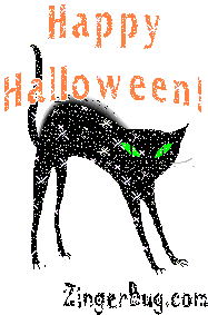 Click to get the codes for this image. Happy Halloween Black Cat with Arched Back, Halloween Free Image, Glitter Graphic, Greeting or Meme for Facebook, Twitter or any forum or blog.