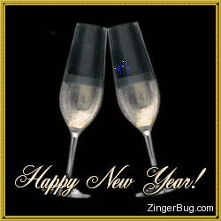Click to get the codes for this image. This glitter graphic shows 2 glasses of champaign with animated fireworks behind them. The comment reads: Happy New Year!