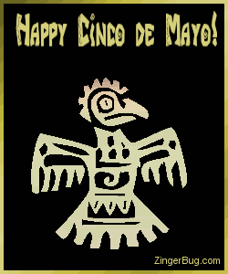 Click to get the codes for this image. Graphic featuring a 3 dimensional Aztec bird charm spinning with the comment Happy Cinco de Mayo!