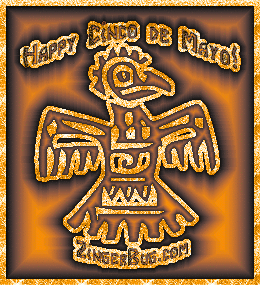Click to get the codes for this image. Glitter graphic of an Aztec Bird symbol with the comment: Happy Cinco de Mayo!