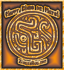 Click to get the codes for this image. Glitter graphic of an Aztec circle symbol with the comment: Happy Cinco de Mayo!