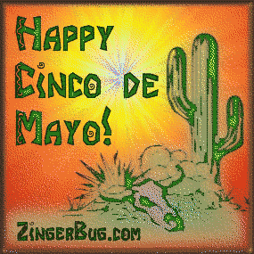 Click to get the codes for this image. Glitter graphic of a desert cactus and sun with the comment: Happy Cinco de Mayo!