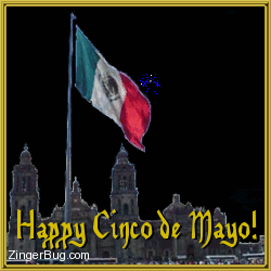 Click to get the codes for this image. Glitter graphic showing animated fireworks over the Zocalo in Mexico city with the Mexican Flag in the foreground. The comment reads: Happy Cinco de Mayo!