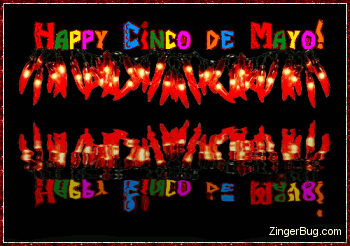 Click to get the codes for this image. Thie glitter graphic features glowing red chili pepper lights reflected in an animated pool. The comment reads: Happy Cinco de Mayo!