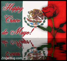 Click to get the codes for this image. Beautiful graphic showing a single red rose in front of the Mexican Flag reflected in an animated pool. The comment reads: Happy Cinco de Mayo!