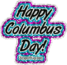 Click to get the codes for this image. Happy Columbus Day Pink & Blue Glitter, Columbus Day Free Image, Glitter Graphic, Greeting or Meme for Facebook, Twitter or any forum or blog.