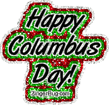 Click to get the codes for this image. Happy Columbus Day Red & Green Glitter, Columbus Day Free Image, Glitter Graphic, Greeting or Meme for Facebook, Twitter or any forum or blog.