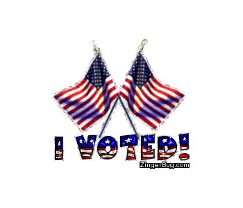 Click to get the codes for this image. This glitter graphic features 2 crossed American Flags. The comment reads: I Voted!