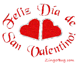 Click to get the codes for this image. Feliz Dia de San Valentino! (Happy Valentine's Day in Spanish) 2 red glittered hearts
