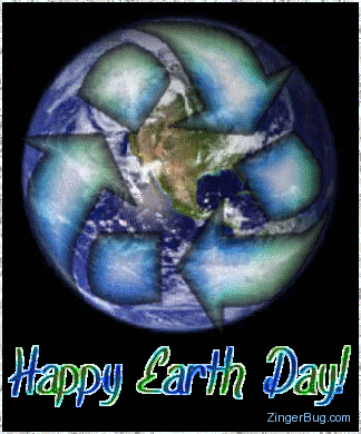 Click to get the codes for this image. Glitter Graphic collage of the earth with recycling arrows on top of it. The comment reads: Happy Earth Day!
