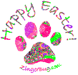 Click to get the codes for this image. Happy Easter Multi-colored Pawprint, Easter Free Image, Glitter Graphic, Greeting or Meme for Facebook, Twitter or any forum or blog.