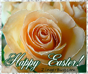 Click to get the codes for this image. This beautiful glitter graphic shows a peach-colored rose with silver glitter on the tips of each petal. The comment reads: Happy Easter!