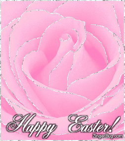 Click to get the codes for this image. This beautiful glitter graphic shows a pale pink rose with silver glitter on the tips of each petal. The comment reads: Happy Easter!