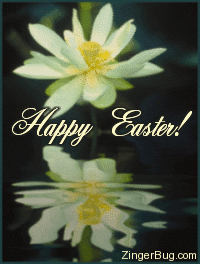 Click to get the codes for this image. This beautiful graphic sows a yellow lily reflected in an animated pool. The comment reads: Happy Easter!