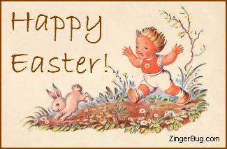 Click to get the codes for this image. Easter Vintage Boy Chasing Rabbit, Easter Free Image, Glitter Graphic, Greeting or Meme for Facebook, Twitter or any forum or blog.
