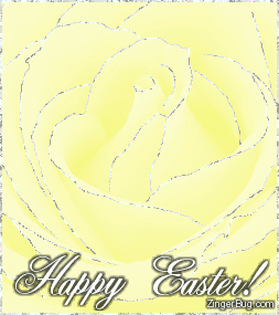 Click to get the codes for this image. This beautiful glitter graphic shows a pale yellow rose with silver glitter on the tips of each petal. The comment reads: Happy Easter!