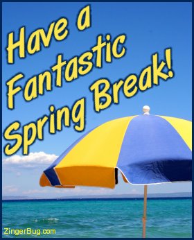 Click to get the codes for this image. Photograph of a beach umbrella with a beautiful blue ocean in the background. The comment reads: Have a Fantastic Spring Break!