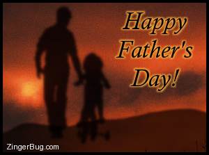Click to get the codes for this image. This graphic shows a man helping his daughter to ride a bicycle with training wheels silhouetted in a sunset. The comment reads: Happy Father's Day!