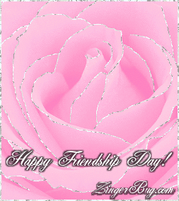 Click to get the codes for this image. Beautiful graphic of a pink rose with silver glitter on the tips of each petal. The comment reads: Happy Friendship Day!