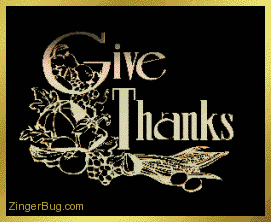 Click to get the codes for this image. Thanksgiving comment featuring rotating gold text and a horn of plenty. The comment reads: Give Thanks!