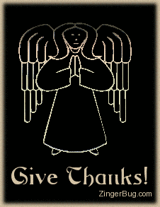 Click to get the codes for this image. Thanksgiving graphic featuring a golden Angel charm spinning and rotating. The comment reads: Give Thanks!