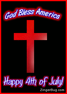 Click to get the codes for this image. This 3 dimensional graphic features a red, white and blue reflecting rotating cross. The comment reads: God Bless America. Happy 4th of July!