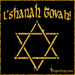Click to get the codes for this image. Glitter graphic featuring the star of David with the comment: L'shanah Tovah!
