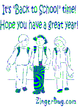Click to get the codes for this image. Glitter graphic of 3 girls with backpacks. The comment reads: It's Back to School time! Hope you have a great year!