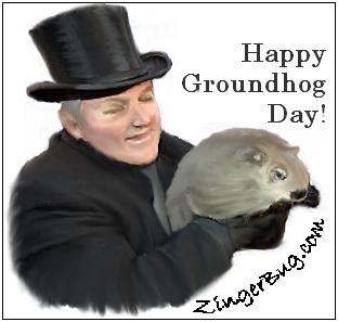 Click to get the codes for this image. Painting of a man in a top hat holding a groundhog. Comment reads: Happy Broundhog Day!