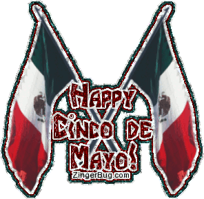 Click to get the codes for this image. Glitter graphic of 2 crossed Mexican Flags with the comment: Happy Cinco de Mayo!