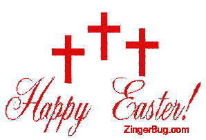 Click to get the codes for this image. Happy Easter 3 Crosses Red, Easter Free Image, Glitter Graphic, Greeting or Meme for Facebook, Twitter or any forum or blog.
