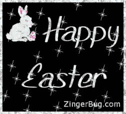 Click to get the codes for this image. Happy Easter Bunny Silver Stars, Easter Free Image, Glitter Graphic, Greeting or Meme for Facebook, Twitter or any forum or blog.