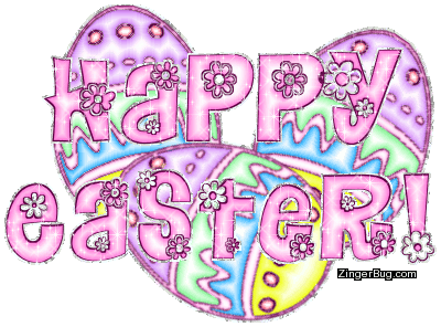 Click to get the codes for this image. Happy Easter Pink Flower Text With Easter Eggs, Easter Free Image, Glitter Graphic, Greeting or Meme for Facebook, Twitter or any forum or blog.