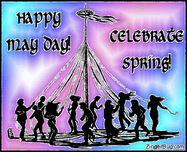 Click to get the codes for this image. Silhouettes of people dancing around the May Pole. Comment reads: Happy May Day! Celebrate Spring!