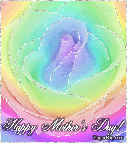 Click to get the codes for this image. Glitter graphic of a rainbow colored rose with silver glitter on the tips of each petal. The comment reads: Happy Mother's Day!