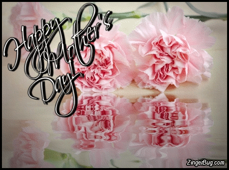 Click to get the codes for this image. Happy Mothers Day Reflecting Pink Carnations, Mothers Day Glitter Graphic, Comment, Meme, GIF or Greeting