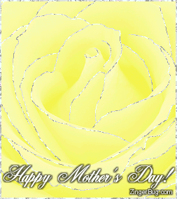 Click to get the codes for this image. this beautiful graphic shows a yellow rose with silver glitter on the tips of each petal. The comment reads: Happy Mother's Day!