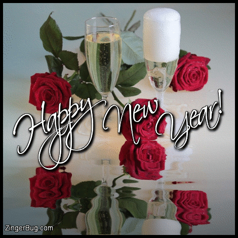Click to get the codes for this image. Happy New Year Champagne And Roses, New Years Day Glitter Graphic, Comment, Meme, GIF or Greeting