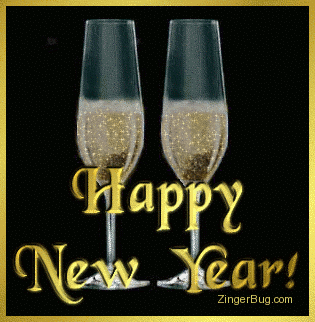 Click to get the codes for this image. This graphic shows 2 glittered glasses of champaign with the comment: Happy New Year!