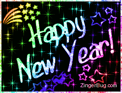 Click to get the codes for this image. Happy New Year Rainbow Stars, New Years Day Free Image, Glitter Graphic, Greeting or Meme for Facebook, Twitter or any forum or blog.