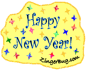 Click to get the codes for this image. Happy New Year Yellow Stars, New Years Day Free Image, Glitter Graphic, Greeting or Meme for Facebook, Twitter or any forum or blog.