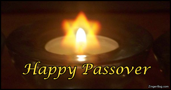 Click to get the codes for this image. This greeting features a photo of an oil lamp. Around the flame is a halo in the shape of a Star of David. The caption reads Happy Passover