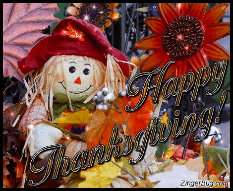 Click to get the codes for this image. Happy Thanksgiving Scarecrow Doll, Thanksgiving Glitter Graphic, Comment, Meme, GIF or Greeting