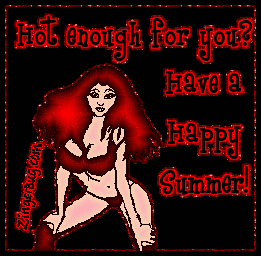 Click to get the codes for this image. Glitter graphic of a sexy girl in a bikini with the commen: Hot enough for you? Have a Happy Summer!
