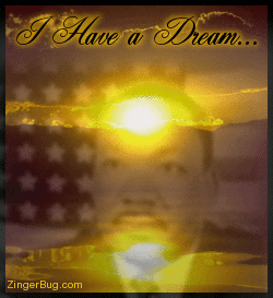 Click to get the codes for this image. Beautiful graphic of a sunrise reflected in animated water. There is a picture of Martin Luther King, Jr. superimposed over the sunrise. The comment reads: I have a Dream...