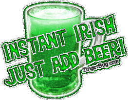 Click to get the codes for this image. This funny glitter graphic shows a mug of green beer. The comment reads: Instant Irish Just Add Beer!