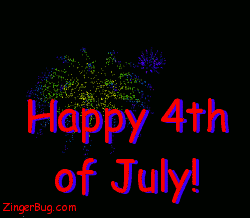 Click to get the codes for this image. Glitter graphic featuring animated fireworks with the comment: Happy 4th of July!