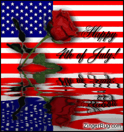 Click to get the codes for this image. Fourth of July Graphic of an American flag with a single rose in front of it reflected in an animated pool. The comment reads: Happy 4th of July!