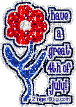 Click to get the codes for this image. Glitter graphic of a red, white and blue flower. Comment reads: Have a great 4th of July!