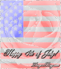 Click to get the codes for this image. Glitter graphic of a rose with silver glitter on the tips of the petals. There is an American flag superimposed over the flower. The comment reads: Happy  4th of July!